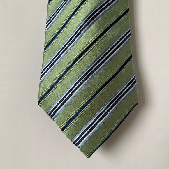 Geoffrey Beene Green Blue Striped Tie - Picture 2 of 8